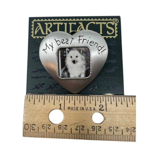 Artifacts JJ My Best Friend Photo Frame Pet Brooch Pin 1986 Silver Tone NEW Vtg - Picture 3 of 3